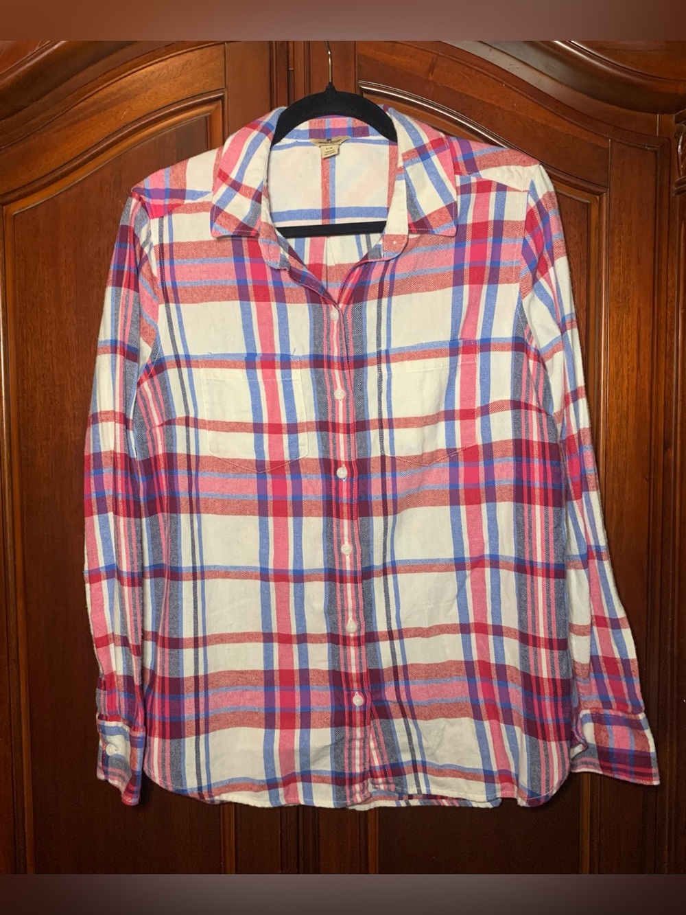 Woolrich White Plaid Button-Down with Red & Blue Stripes